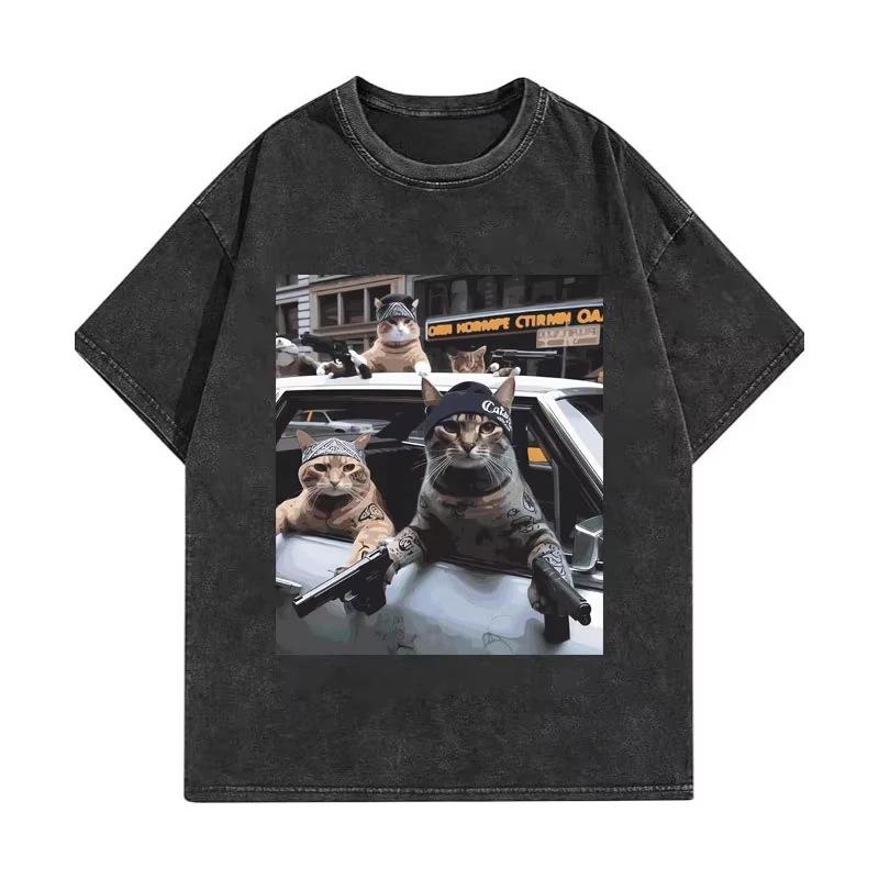 Gewaschenes Sommer Hilfs Baumwoll T-Shirt T-Shirt Vintage Mode Grafik T-Shirt Hohe Qualität Spaß Für Männer Und Frauen Terrier
