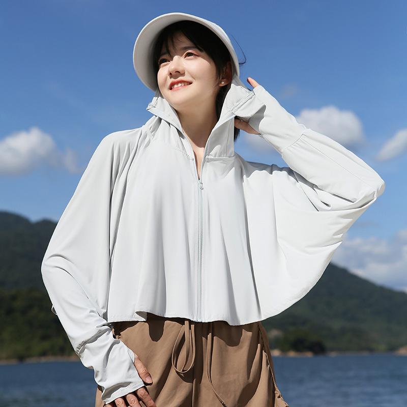 UPF50+ Anti-UV Black Sun Protection Shawl for Women, Breathable Ice Silk, Cooling Loose Fit.