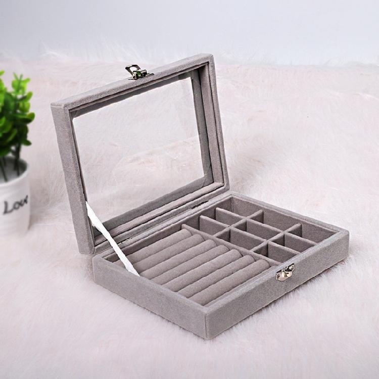 Dustproof Organizer for Earring Ring Necklace Velvet-Clear Lid Jewellery Holder