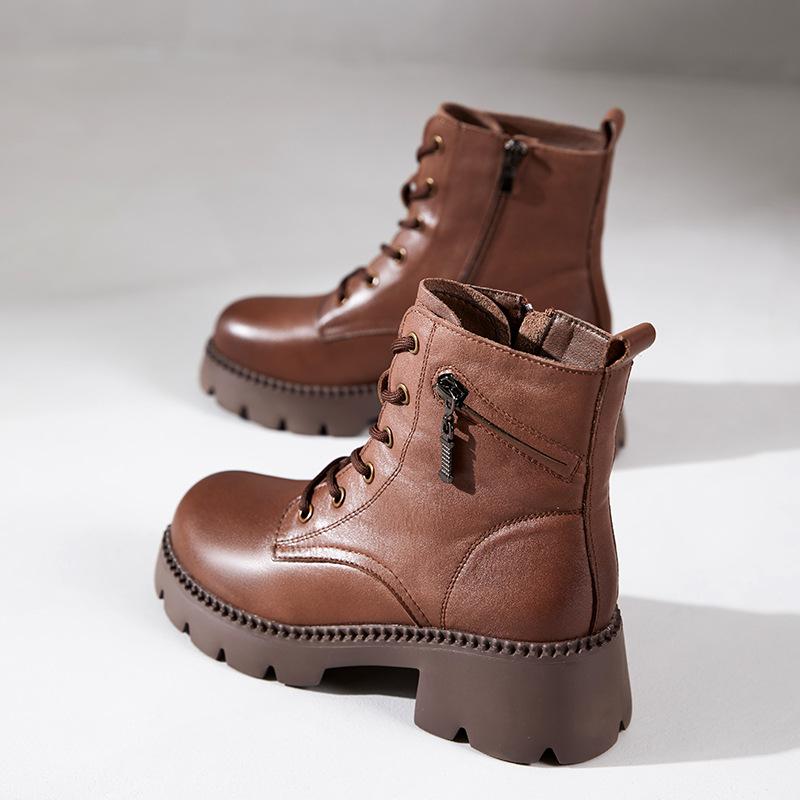 

Ботинки Мартин из коровьей кожи первого слоя женские осень-зима 2025 новые кожаные ретро повседневные на пенной подошве короткие ботинки женская обувь 40