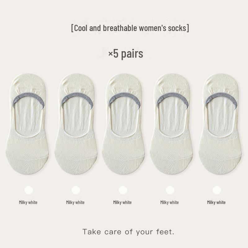 Kadın Nefes Alabilen Pamuk Görünmez Çoraplar - Düz Renk, Ter Emici, Kaymaz, Rahat, İlkbahar ve Yaz için Her Şeye Uygun