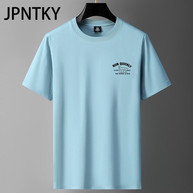 JPNTKY Bawełniany T-shirt z Krótkim Rękawem Męska Moda Luźna Koszulka z Półrękawem Drukowana Współczująca Koszulka