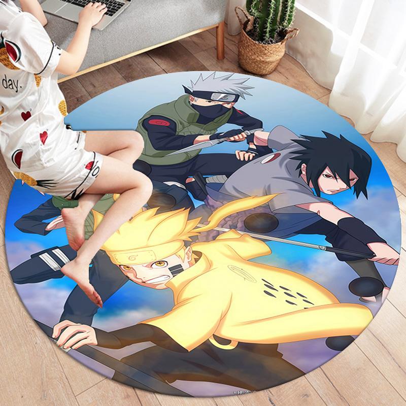 Naruto Team Battle Round Area Rug Carpet Rug For Living Room Bedroom Sofa Playroom Decor Nonslip Floor Mat