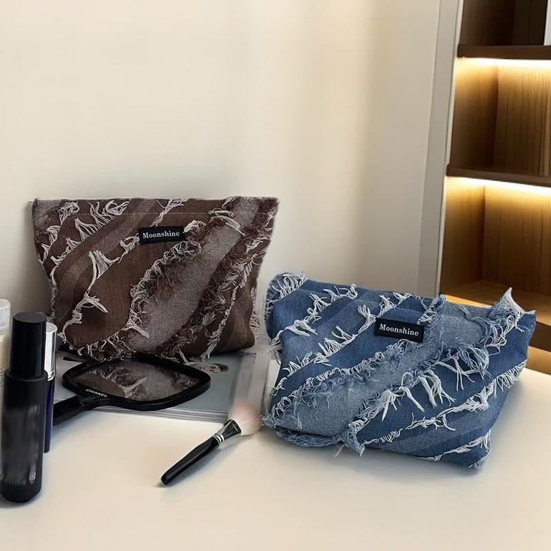 Denim Tassel Cosmetic Bag, Large-capacity Storage Bag, Portable Toiletry Bag, Lotion Brush Bag, Finishing Bag