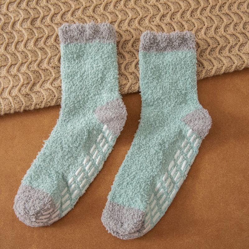 Non-shedding Coral Fleece Socks, Women's Glue Anti-slip Floor Socks, Star Half-fleece Winter Mid-calf Sleeping Socks