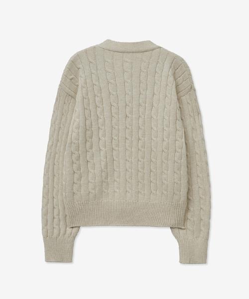 Lady Volume Cable Point Button Knit Cardigan_Cream