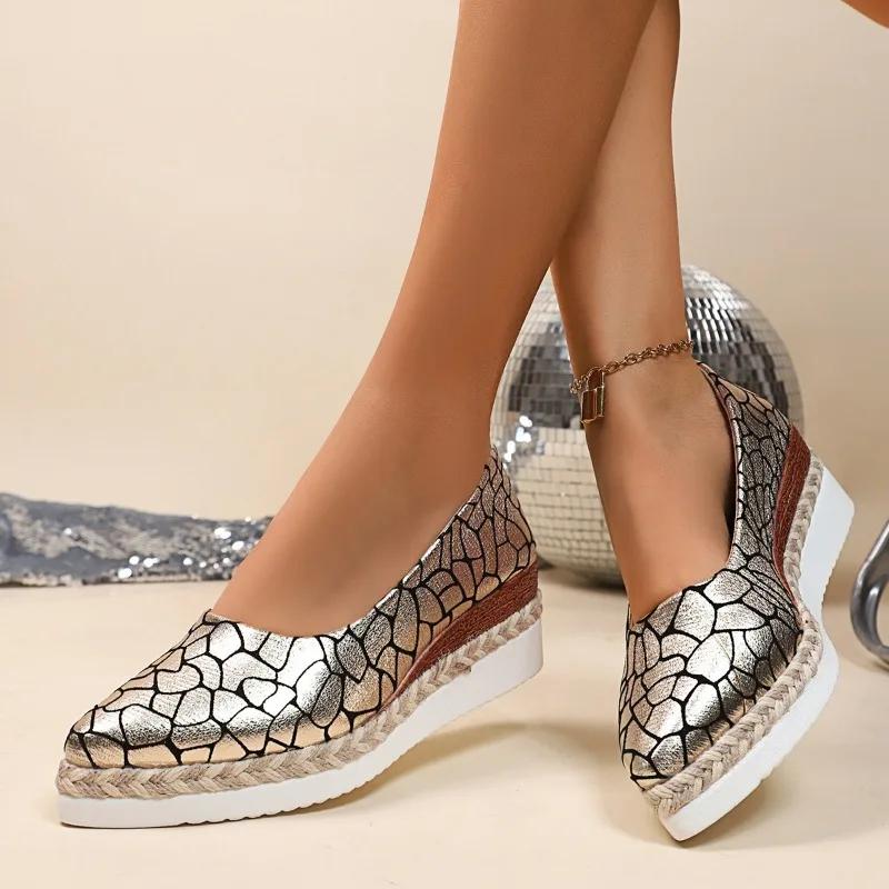 

Fashion 2025 Ladies Shoes Shallow Women s High Heels Fashion Color Matching Casual Sexy Pointed Toe Pointed Toe Wedges Shoes for Women 36 золотой