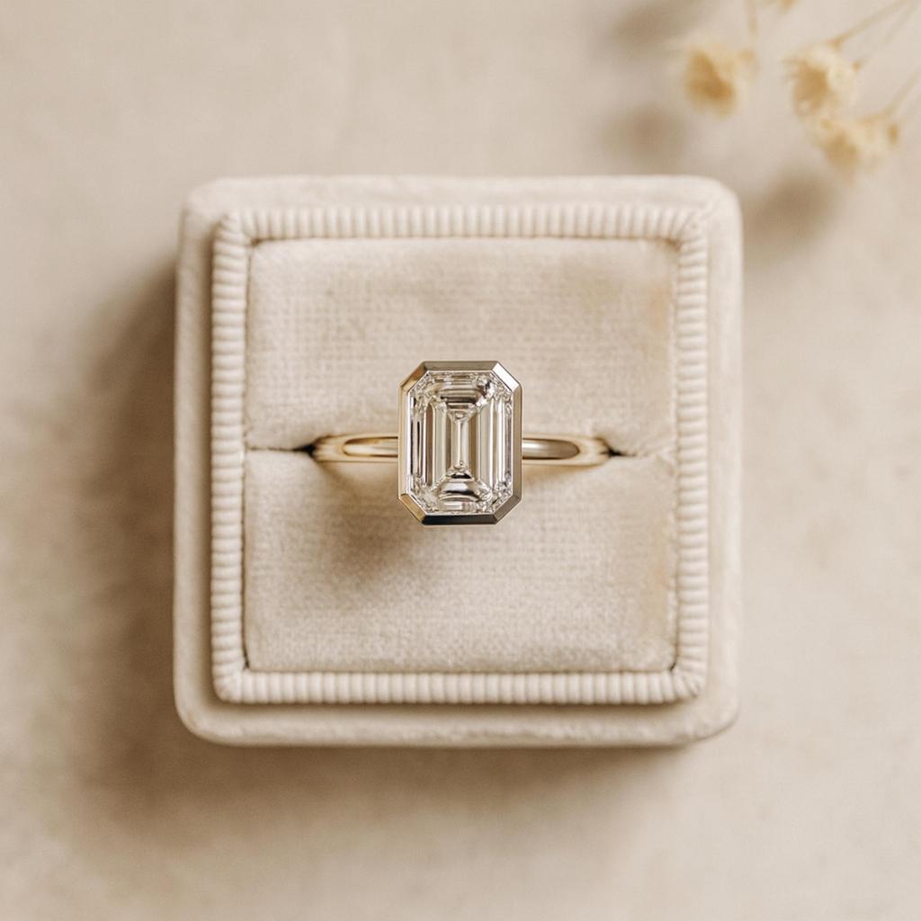 Emerald Cut Cubic Zirconia Solitaire Ring – Bezel Set 925 Sterling Silver Gold Plated Minimalist Engagement Promise Ring