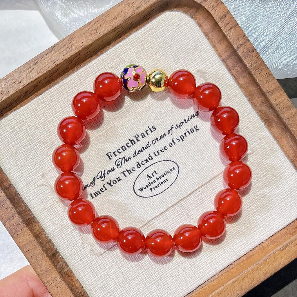 10Mm Autumn And Winter Natural Ice-Permeable Pigeon Blood Red Chalcedony Agate Bracelet Bracelet