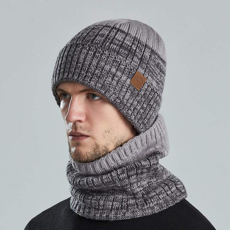 Winter Outdoor Wool Scarf Caps Set Men Knitted Hat Women Velvet Thickened Hat Neck Warmer Hat Ski Cap Balaclava Skullies Beanies