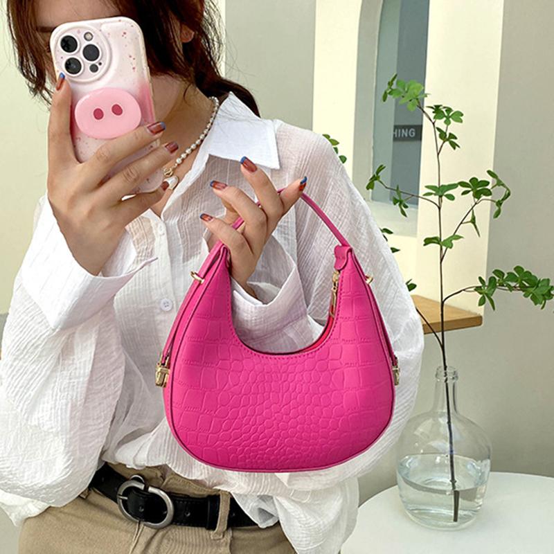 Yogodlns Aligator Half--moon Shoulder Bag for Women Fashion Underarm Bag Design Ladies Armpit Bag