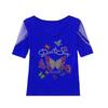 New European Women's Clothes Luxury Elegant T-Shirt Sexy Shiny Butterfly Hot Diamonds Mesh Top Tees Blouse