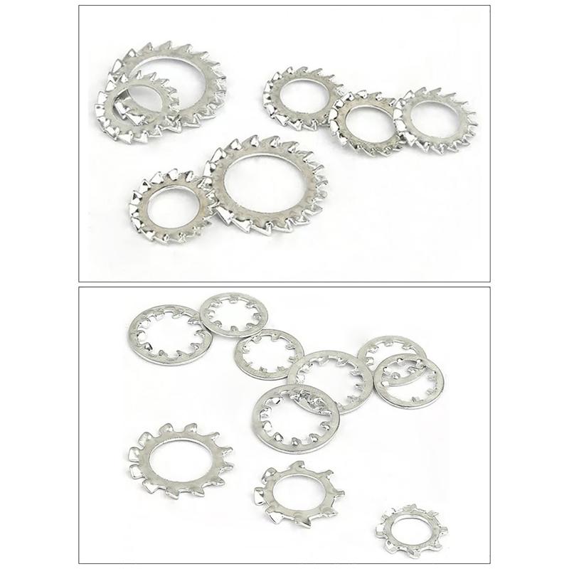 100Pcs M3-M16 Galvanized Carbon Steel Internal Toothed Lock Washers for Electrical Equipment Installation Repairs