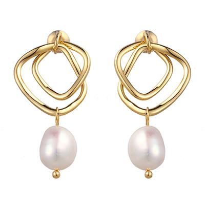 Yhpup Fashion Charm Geometric Drop Natural Pearl Earrings Korean Fashion Minimalist Exquisite Earrings Jewelry for Women Gift