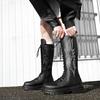Botas de Tacón de Bloque Bordadas de Caña Media Moda Punta Redonda con Cordones Plataforma Antideslizantes Resistentes al Desgaste Cremallera Calzado