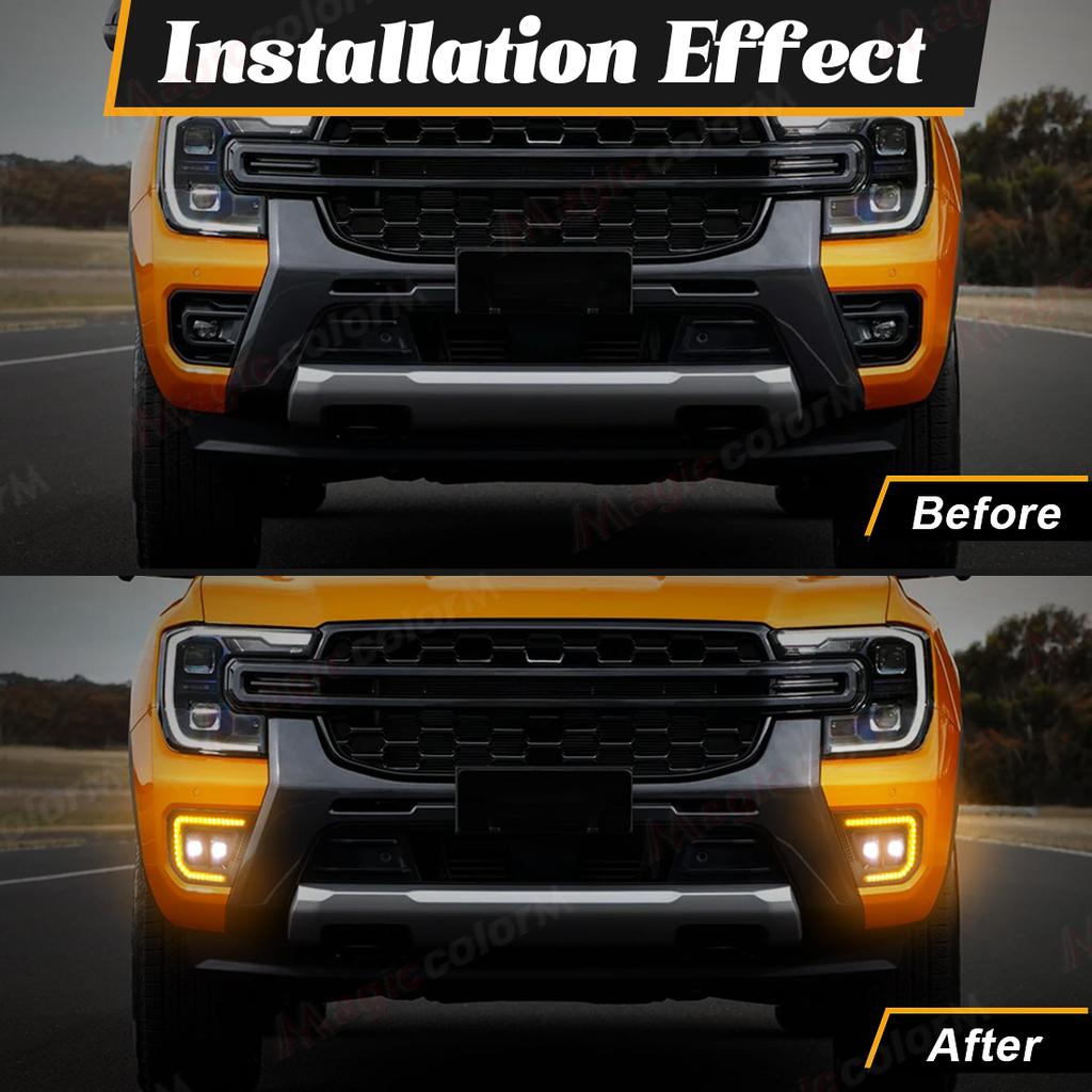 DRL For Ford Ranger Tremor Wildtrak    LED Daytime Running Lights Car Fog Lamps White Yellow Front Bumper Daylights