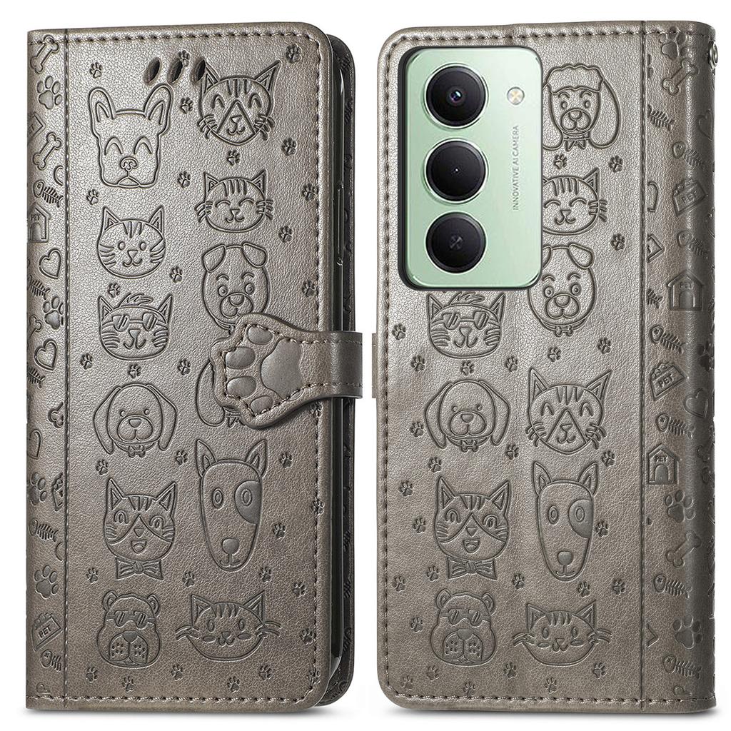 Pro Xiaomi Redmi 15 5G (Globální) (169 mm) Pouzdro Flip Wallet Kožené Pouzdro na Telefon s Roztomilým Vzorem Kočky a Psa