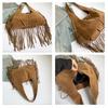 Boho Chic Kordový Střapec Dámská Taška přes Rameno Podzim Velkokapacitní Ručně Vyráběná Jednobarevná Hobo Tote Taška