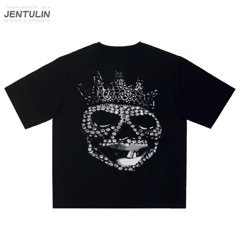 Harajuku Oversized Streetwear Mens Tshirt Satan Print Top Cotton Hip Hop Aesthetic Short Sleeve Clothing Goth Y2k