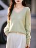Autumn & Winter 100% Pure Wool V-Neck Loose Women's Knitted Sweater