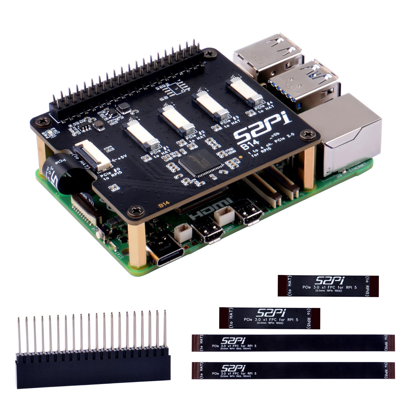 

GeeekPi GeeekPi Quad FPC PCIe HAT для Raspberry Pi B14 HAT 1 до 4 інтерфейсу PCIe з 40-контактним контактним роз’ємом GPIO для Raspberry Pi 5 5,