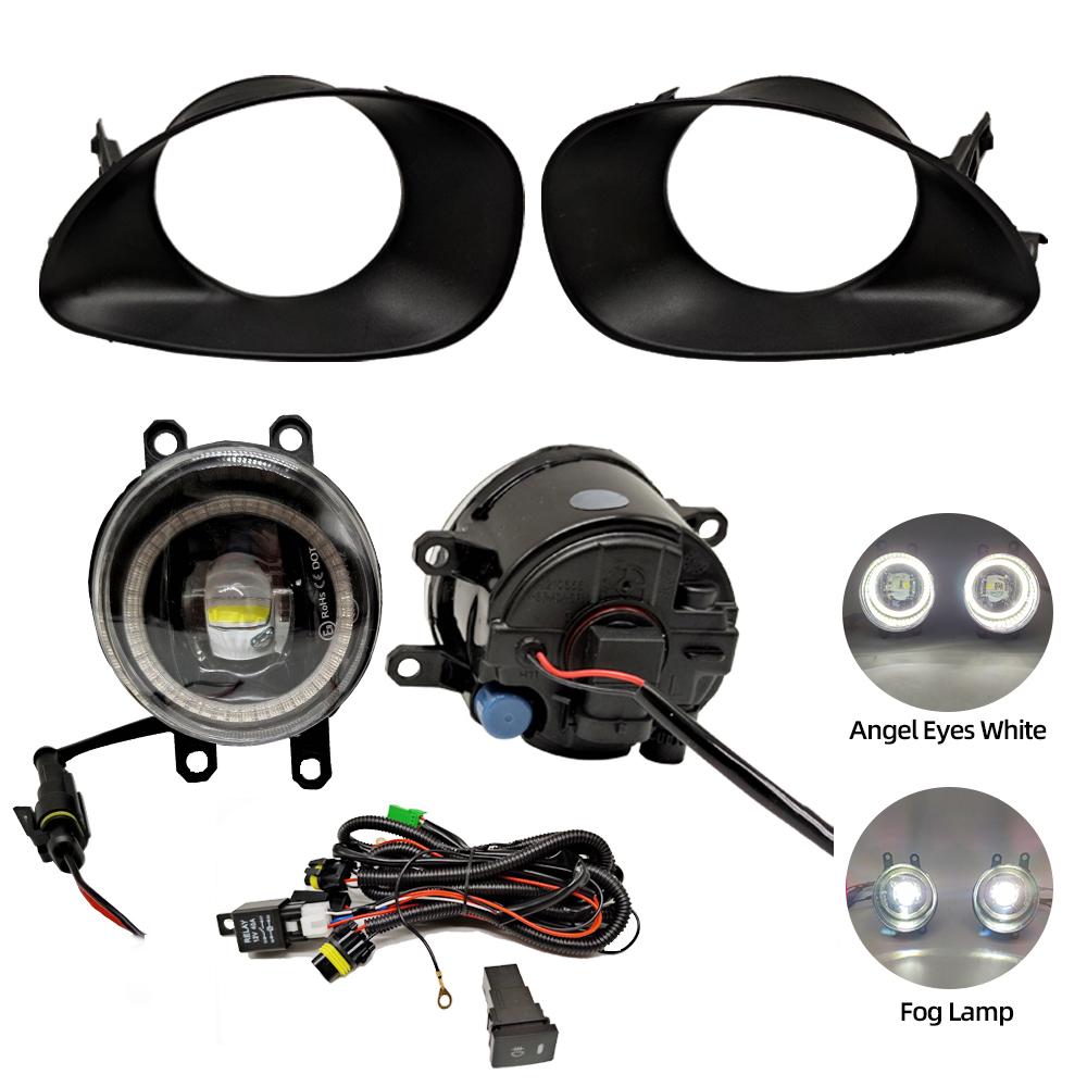 Car LED Fog Lights Fog Lamp For Toyota Yaris 2006 2007 2008 Harness Wiring Cover Grille Halogen Angel eyes DRL