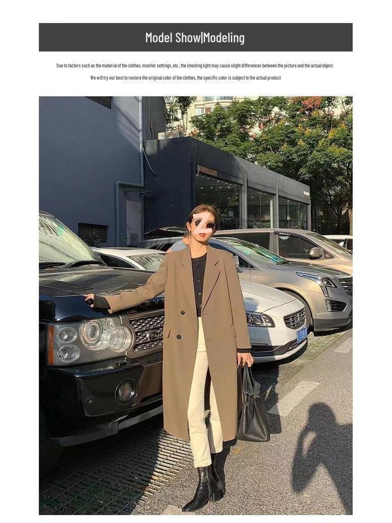 Damen Frühling & Herbst Koreanischer Stil Langer Blazer Mantel - Locker, Einreihig, Hochwertiger Casual Anzug Trench.