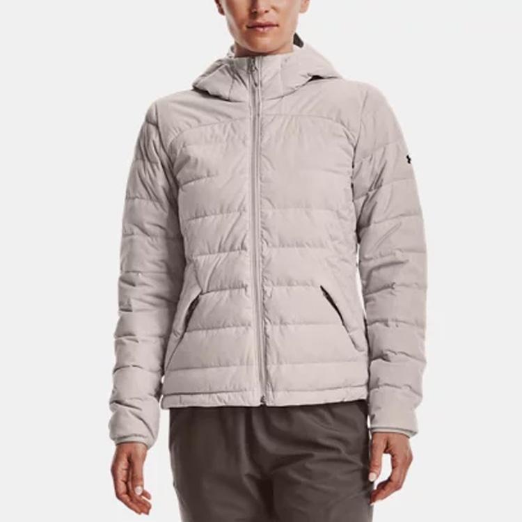 Under Armour Warm Solid Color Hooded Down Jacket Women Jackets Ghost-Gray 1355833-592