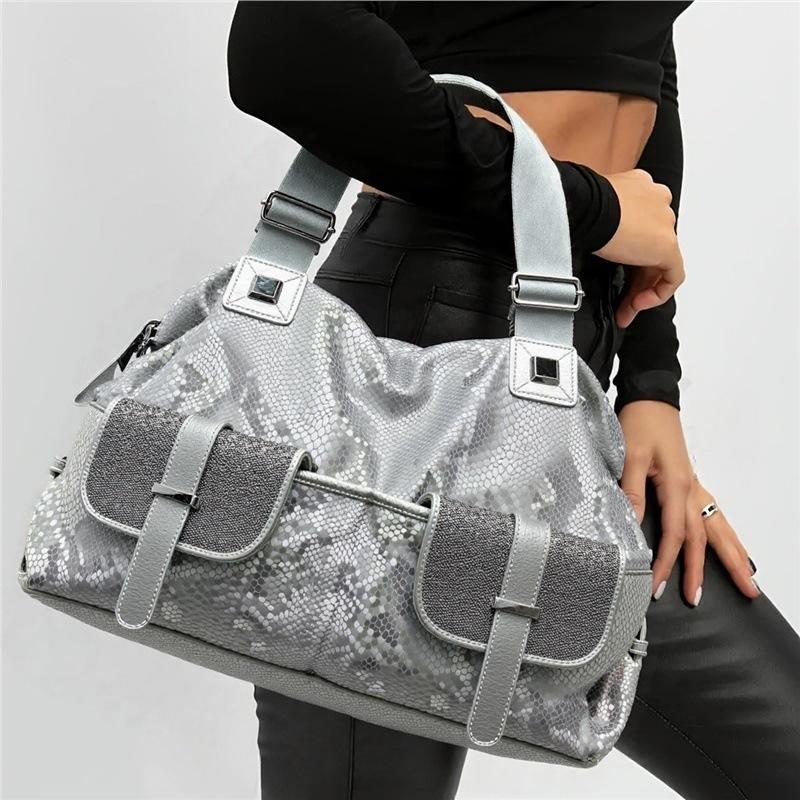 Women S Sequined Snake Tote Bag Large Capacity Multi-Pocket Elegant Shoulder Bag Standard серебряный
