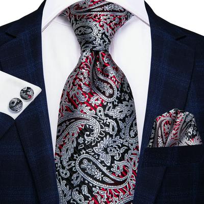 Parti Düğün İş için Erkek İpek Kravat Paisley Kravat Mendil Kol Düğmeleri Seti