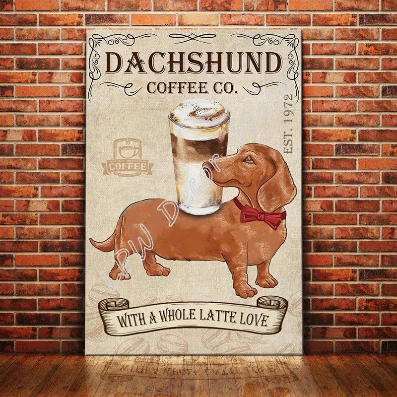 Dachshund Tin Metal Sign Coffee Poster Gift Wall Art for Cafe Kitchen Coffee Corner Coffee Pot for Men Women Xmas Gift 8x12inch