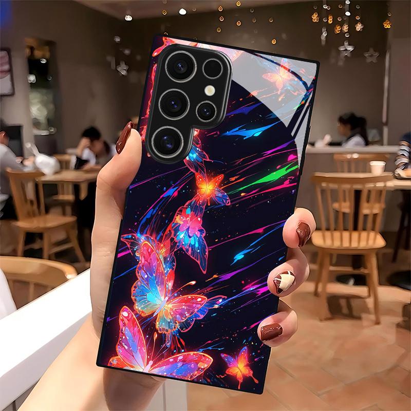 2D Flowing Butterfly Pattern Phone Case for Samsung S26 S25 S24 S23 S22 S21 S20 A56 A36 A16 - Glass Protective Cover