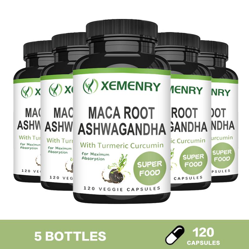 XEMENRY Maca Root, Ashwagandha Complex Capsules, Curcumin, Energy Support, Easily Absorbed