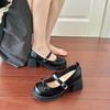 Fashion Fashion Bow One Slip Block Heel Single Shoes Autumn New Round Toe Shallow Mouth Platform Heels