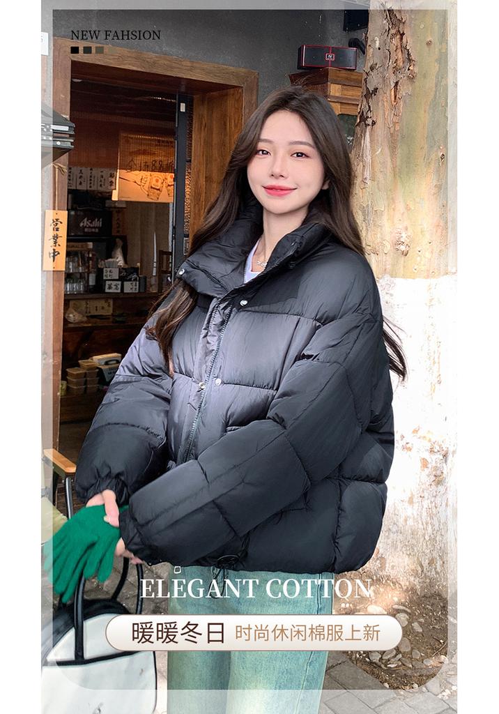 Winter Down Cotton Cotton-padded Clothes Women's Warm Cotton Jacket New Fashion Casual Solid Color Stand-up Collar Short Top