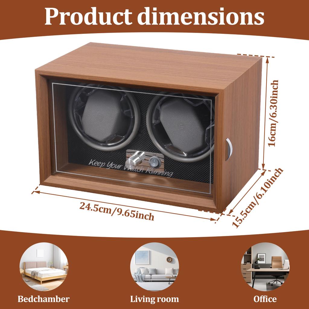 Waterproof Double Watch Winder Luxurious Watch Winder Box with Quiet Motor Multiple Rotation Mode Ambient Light for Collector