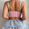 Cute Girl Bow Sexy Backless Suspender Perspective Mesh Skirt Split Lingerie