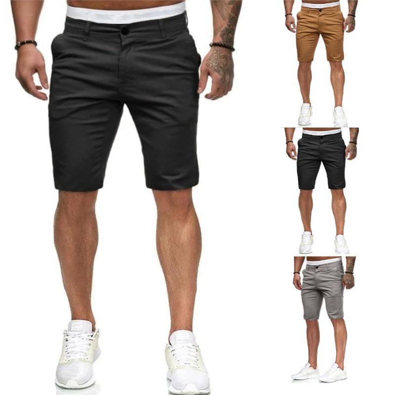 New Men Casual Fashion Solid Color Simple Slim Straight Shorts For Young Men