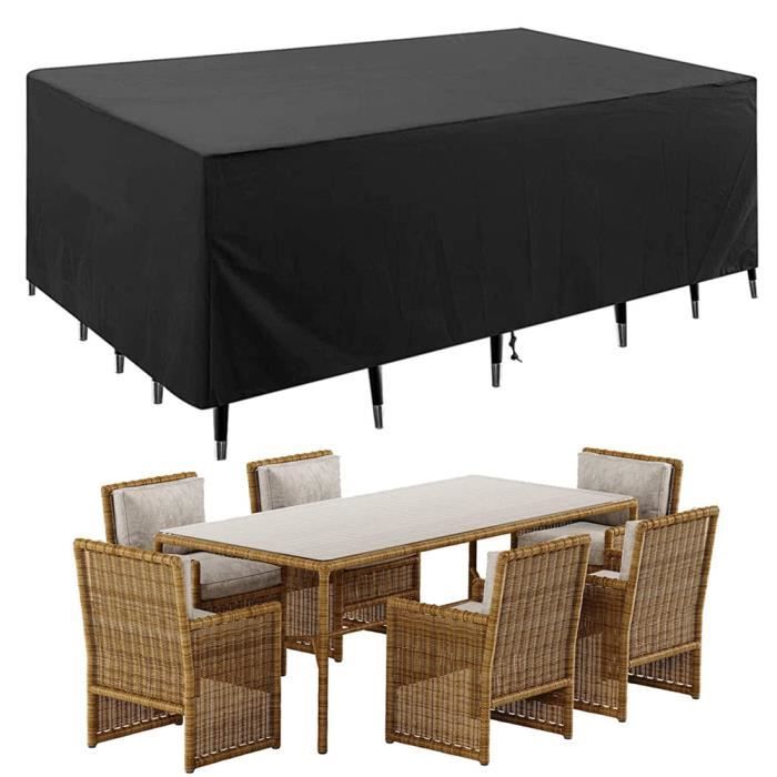 Housse Salon de Jardin Carré Housse de Table de Jardin Imperméable Bache Salon de Jardin Exterieur Bache Table de Jardin 250*150*90C