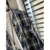 Man Jiang Yue Navy Blue Plaid Women's Long Sleeve Shirt - Hong Kong Style Chic & Lightweight
