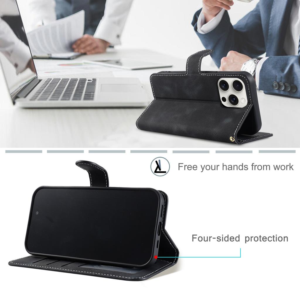 Leather Flip Wallet Case For iPhone 16 Plus 15 14 13 12 11 Pro Max 16E Xs Xr 8 7 Card Stand Book Coque Phone Cover With Lanyard