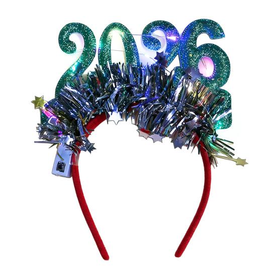 Hair Hoop 2026 Shiny Sequin Headband Elastic Festive Hairband with Plush Ribbons Colorful New Year Party Accessory