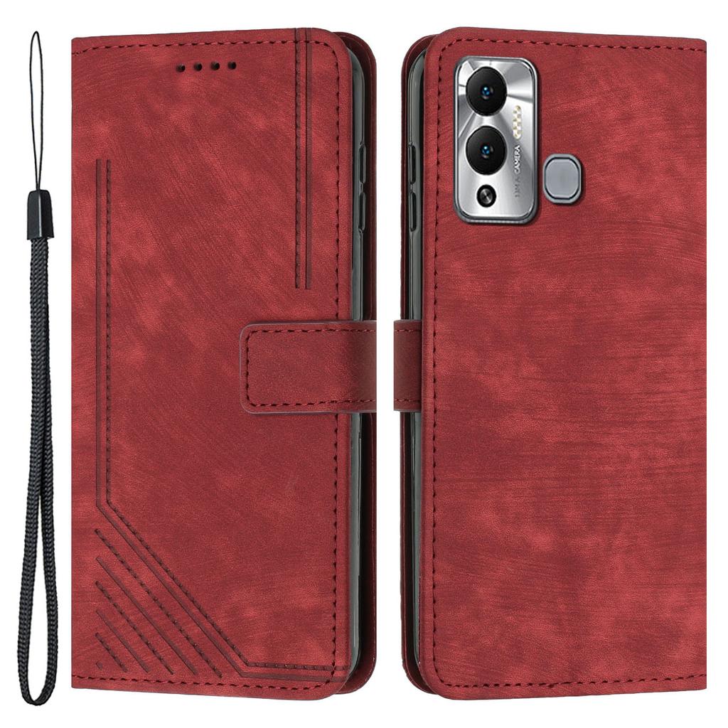 For Infinix Hot 12 Play 4G Skin-Touch Wallet Phone Case Lines Imprinted Leather Stand Cover