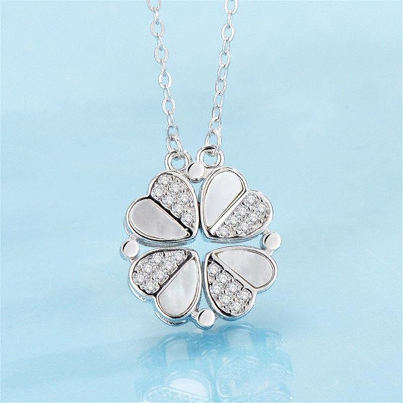 A Multi-use Mother-of-pearl Heart-shaped Four-leaf Clover Pendant Gold Titanium Steel Necklace for Women, Collarbone Chain, Valentine's Day Gift
