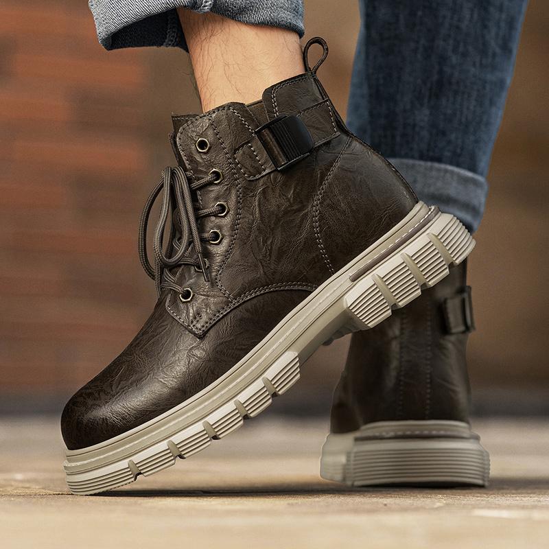 Retro Men's Ankle Boots Waterproof Casual Leather Boots High Top Shoes for Men Non Slip Work Boots