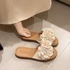 Fashion Internet celebrity versatile slippers female 2025 summer wear fairy wind flowers flat bottom beautiful beach sandals