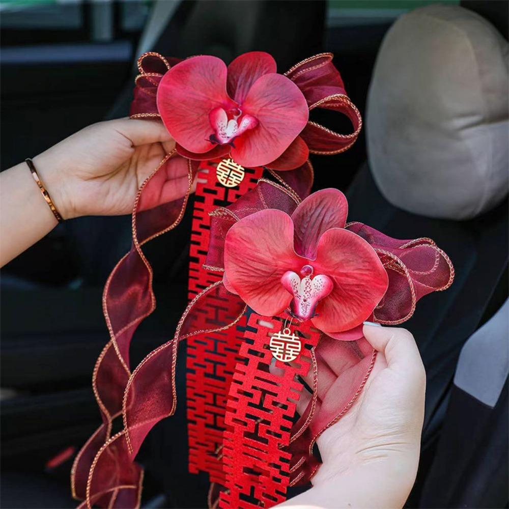 2Pcs Bowknot Ribbon Wedding Car Flower Suction Cup Wedding Decoration  Car Handle