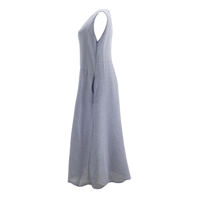 Striped Crew Neck Sleeveless Plus Size Slim-fit Dress