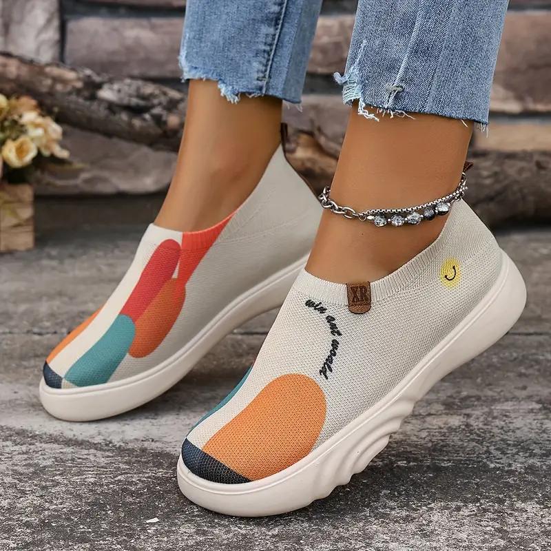 Γυναικεία Slip-On Αθλητικά Παπούτσια Νέα Παπούτσια Casual με Χοντρή Σόλα και Ζωγραφική, και Γυναικεία Μπαλαρίνες