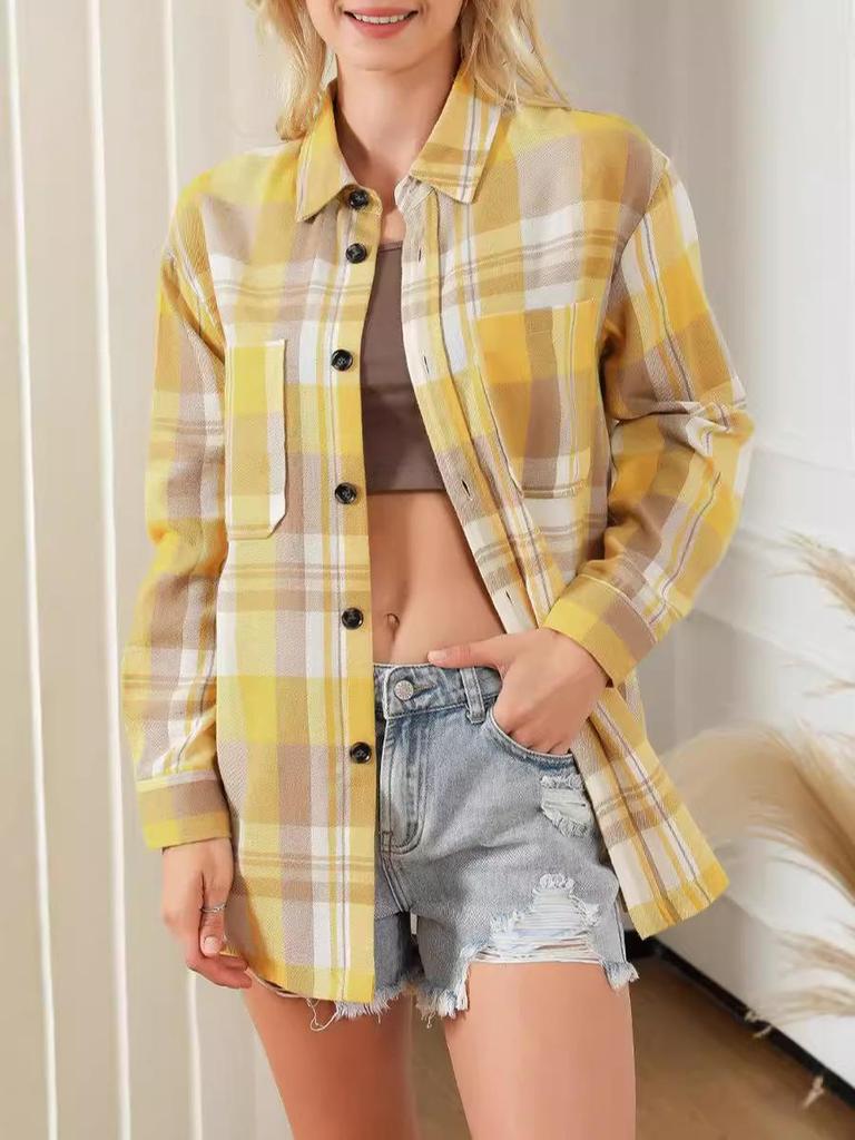 Plaid Long Sleeve Women's Shirt - 2025 European & American Fashion, Loose & Versatile Top